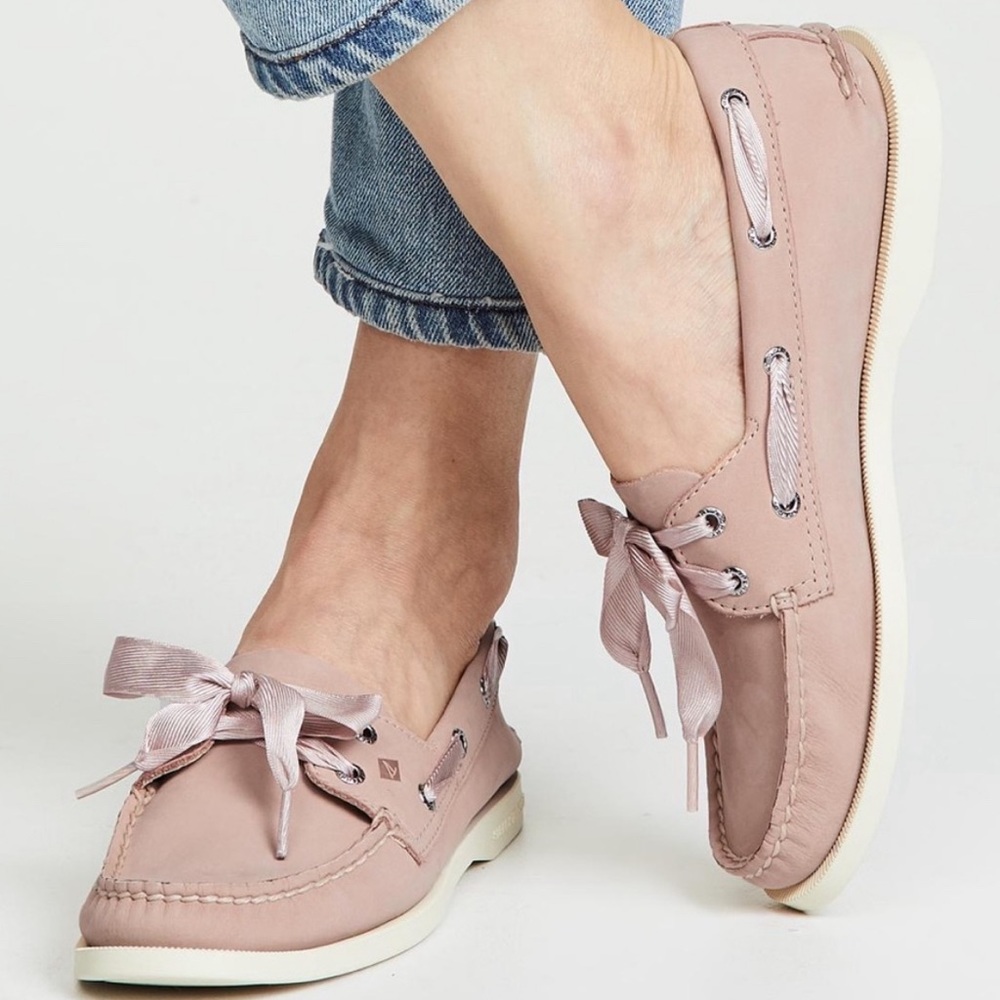Sperry Topsider Light Pink Ribbon Boat Shoes - Picture 2 of 7